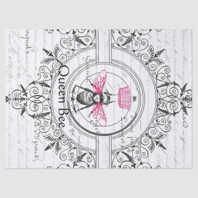 Pink Queen Bee Decoupage Tissue Paper (Front)