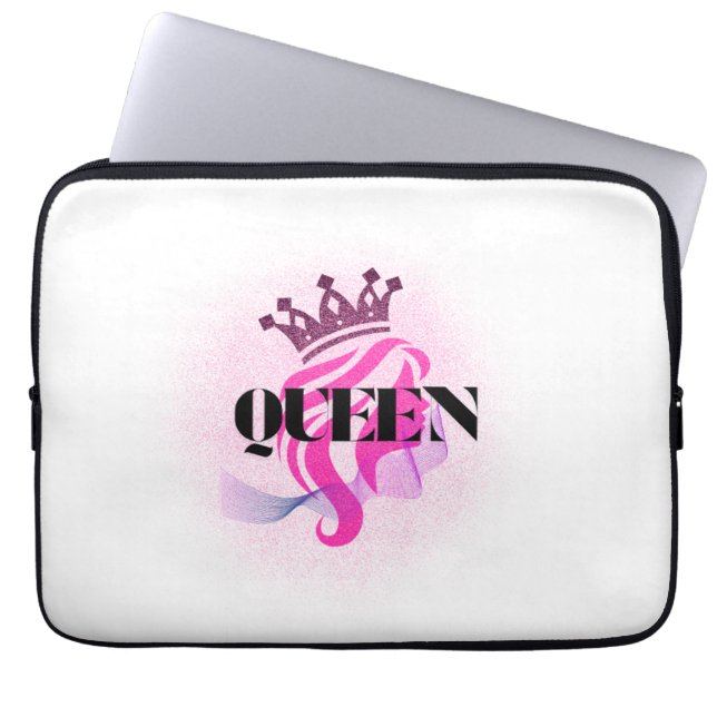 Pink Queen Crown Design – Confident Feminine Power Laptop Sleeve (Front)