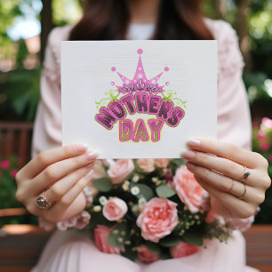 Pink Queen Crown Happy mothers day Postcard