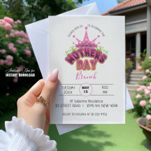 Pink Queen Crown Mothers day Brunch Invitation