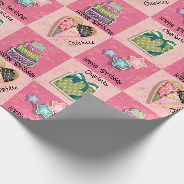 Pink Quilt Motif Add Name Birthday For Her Wrapping Paper (Corner)