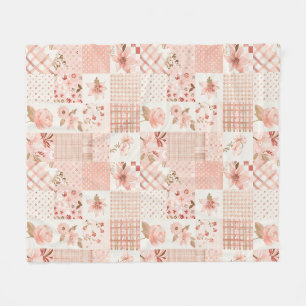 Pink Quilt Patchwork Gingham Cottagecore Floral Fleece Blanket