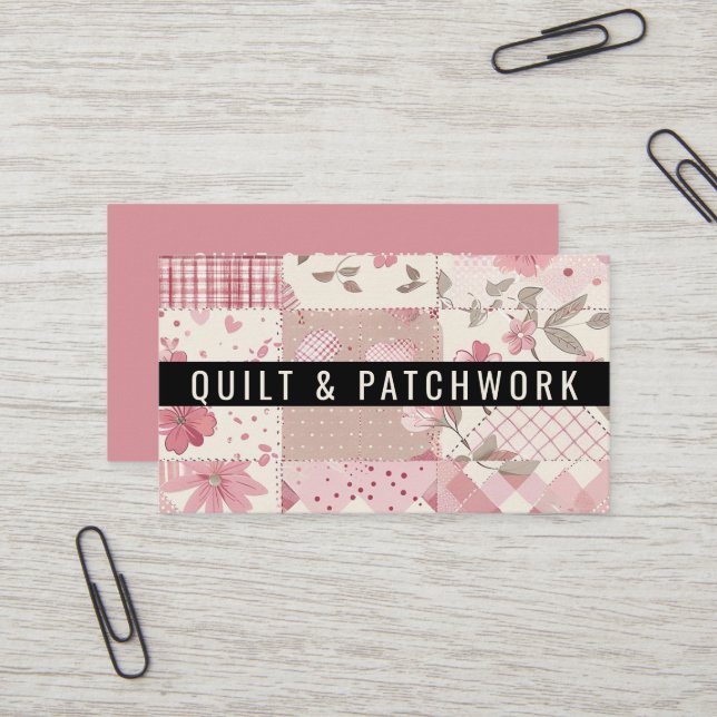 Pink Quilt Patchwork Handmade Clothing  Business Card (Front/Back In Situ)