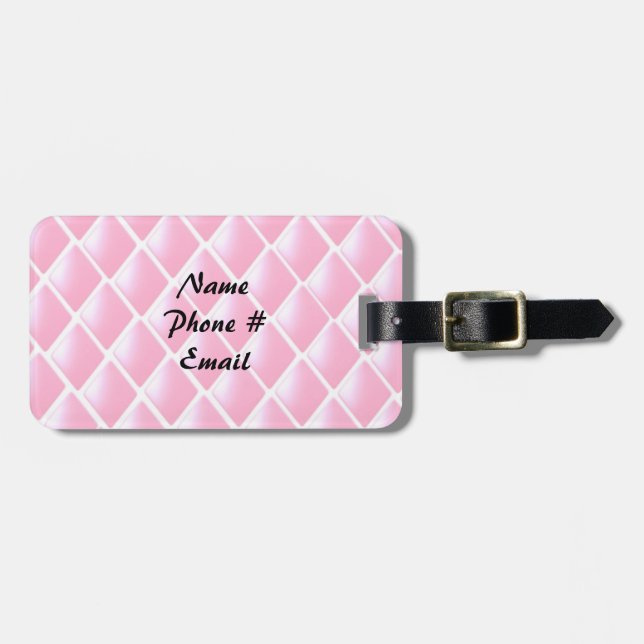 Pink Quilted Diamond Pattern Luggage Tag (Front Horizontal)