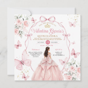 Pink Quinceañera 15 Anos Butterflies Invitation