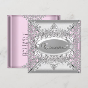 Pink Quinceanera 15 Birthday Party White Diamonds Invitation
