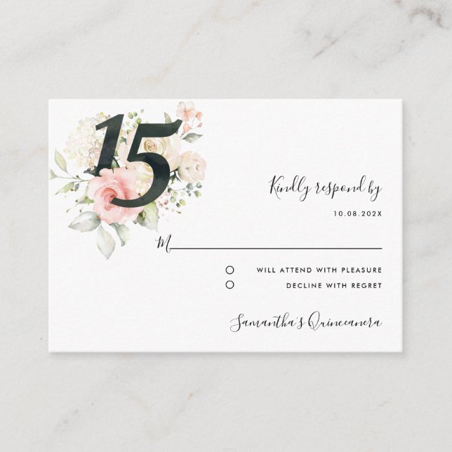 Pink Quinceanera 15th Birthday Floral RSVP Enclosure Card (Front)