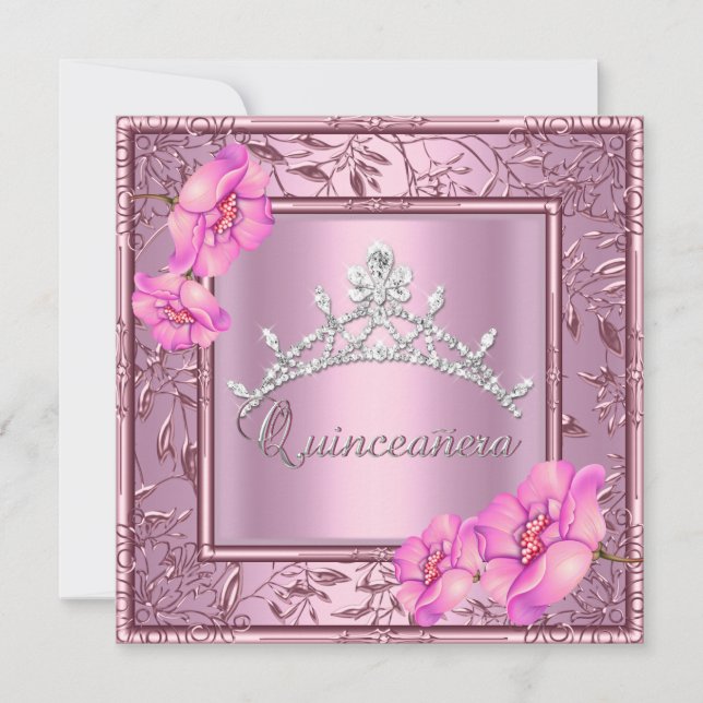 Pink Quinceanera 15th Birthday Party Pink Tiara Invitation (Front)