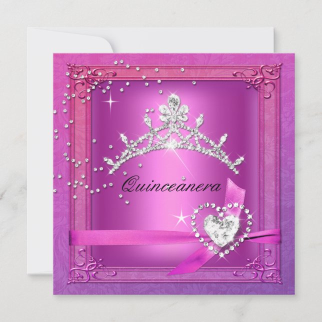 Pink Quinceanera 15th Tiara 15 Birthday Party Invitation (Front)