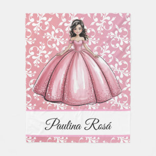 Pink Quinceañera Ball Gown Art Gift Fleece Blanket
