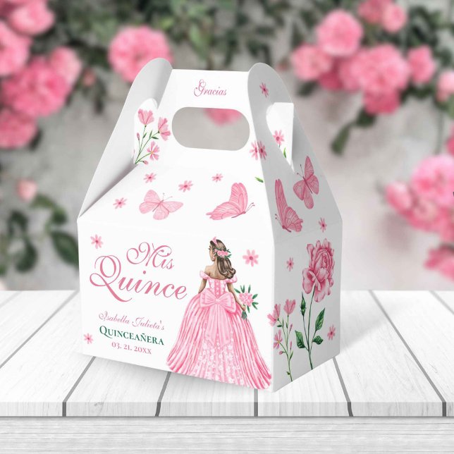 Pink Quinceañera Butterfly and Roses Floral Favour Box (Pink Quinceañera Butterfly and Roses Floral Favor Boxes)