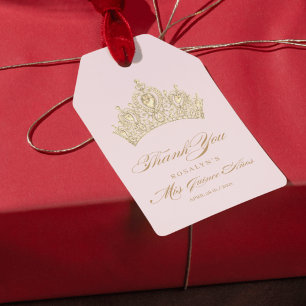 Pink Quinceanera Elegant Gold Tiara Gift Tags