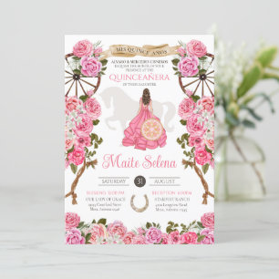 Pink Quinceanera Elegant Rose Charro Birthday Invitation