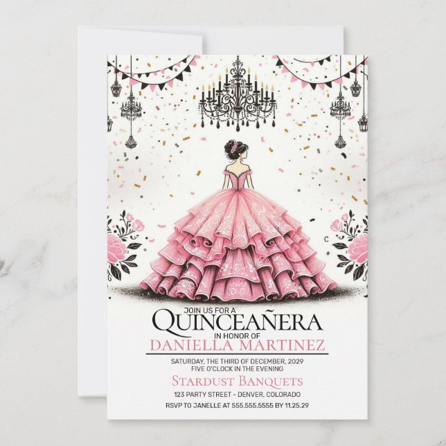 Pink Quinceañera Girl Invitation (Front)