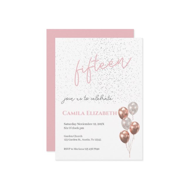 Pink Quinceañera Invitation (Front/Back In Situ)