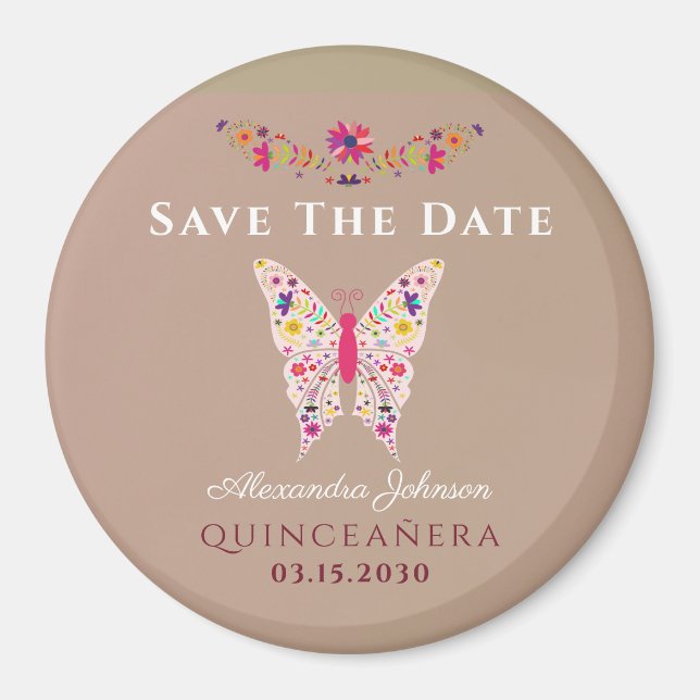 Pink Quinceañera Save The Date Magnet (Front)