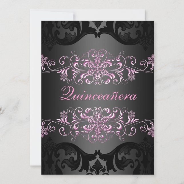 Pink Quinceañera Snow Flake Damask Birthday Invite (Front)