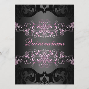 Pink Quinceañera Snow Flake Damask Birthday Invite