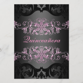 Pink Quinceañera Snow Flake Damask Birthday Invite