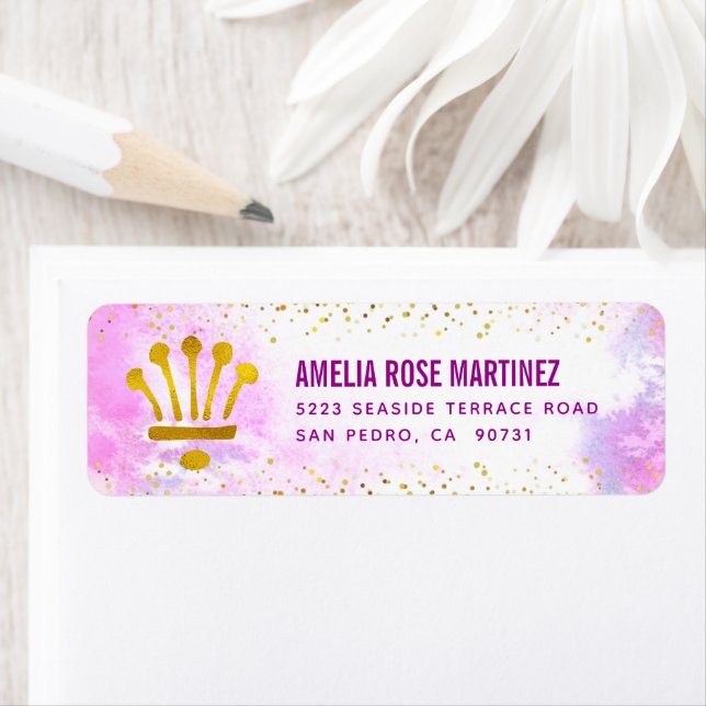 Pink Quinceañera Watercolor Gold Glitter Address (Insitu)