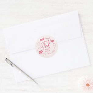 Pink Quirky Doodle Graduation Party Favour Classic Round Sticker