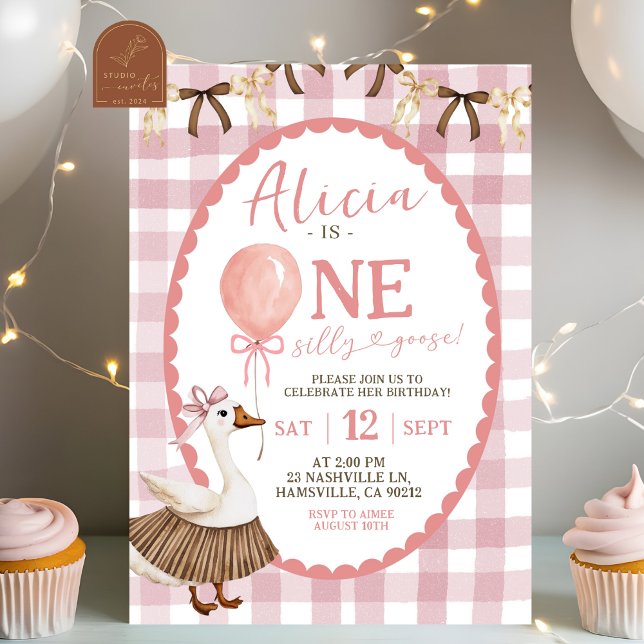 Pink Quirky Hand Drawn One Silly Goose Invitation (Creator Uploaded)