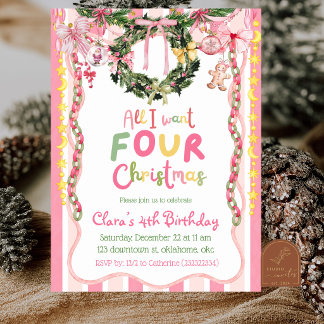 Pink Quirky Party Chain 4th Birthday Invitation