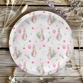 Pink Rabbit Baby Shower Paper Plate