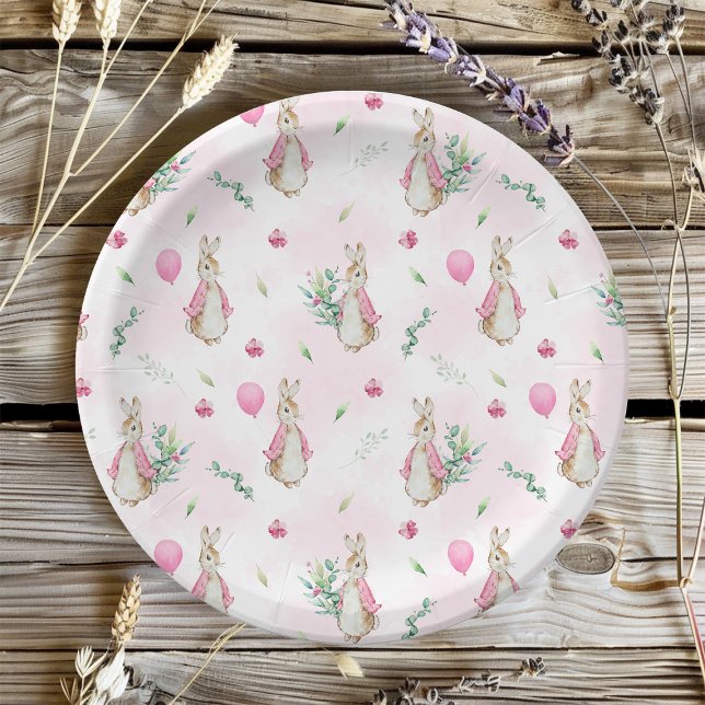 Pink Rabbit Baby Shower Paper Plate (Creator Uploaded)