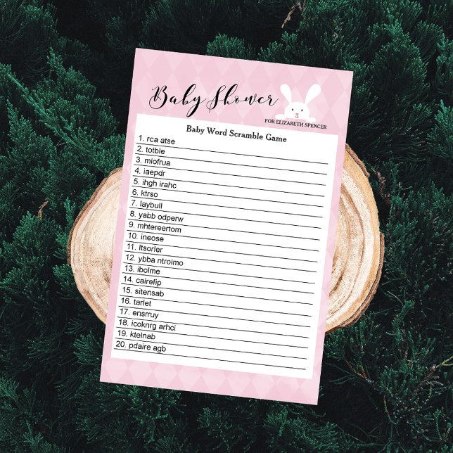 Pink Rabbit Baby Shower Word Search Game (Creator Uploaded)
