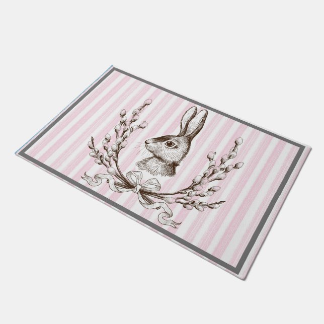 Pink Rabbit Bunny French Country Doormat (Angled)