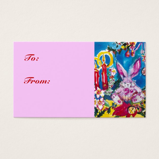 PINK RABBIT,CHRISTMAS CANDLES AND HOLLYBERRIES (Front)