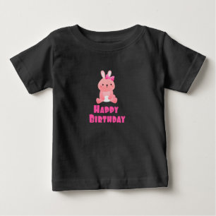 Pink Rabbit Happy Birthday Baby T-Shirt