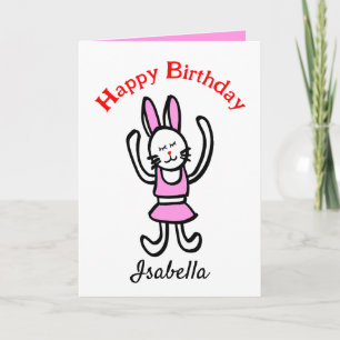 Pink Rabbit Happy Birthday Personalised Card