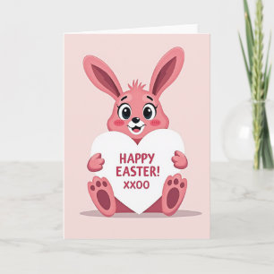 Pink Rabbit Heart Easter Card
