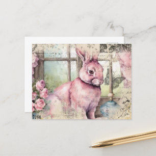 Pink Rabbit Vintage Collage Postcard