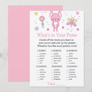 Pink Rabbit What's In Your Purse Game baby shower Invitation