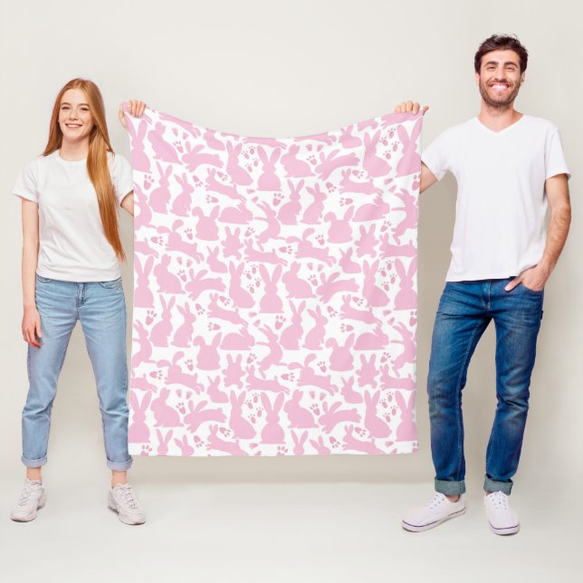 Pink Rabbits Pattern Fleece Blanket (In Situ)