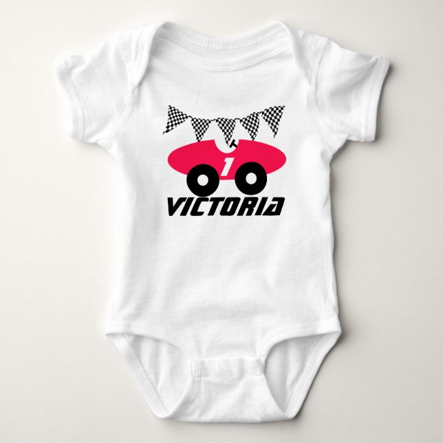 Pink Race Car Baby Bodysuit (Front)