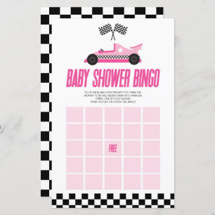 Pink Race Car Bingo Baby Shower Game
