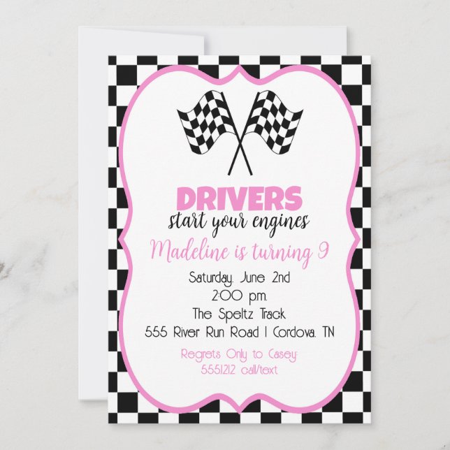 Pink Race Car Birthday Invitation (Front)
