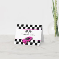 Pink Race Car | Birthday Party Thank You Card