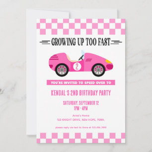 Pink Race Car Birthday, Racing Car Vintage Invitation