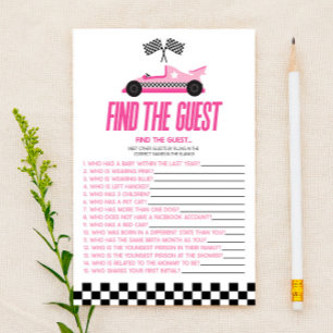 Pink Race Car Find The Guest Baby Shower Game