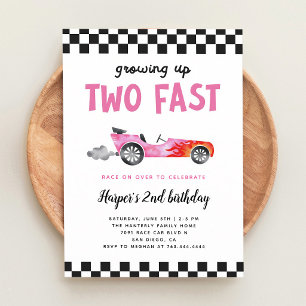 Pink Race Car Girl 2nd Birthday Party Invitation