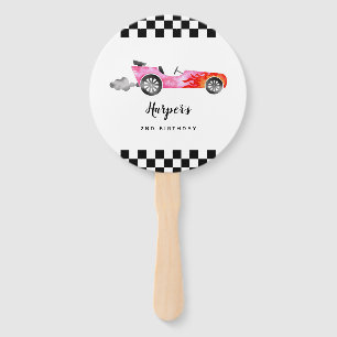 Pink Race Car Girl Birthday Party Photo Hand Fan