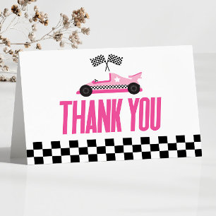 Pink Race Car Racecar Baby Shower Thank You Card