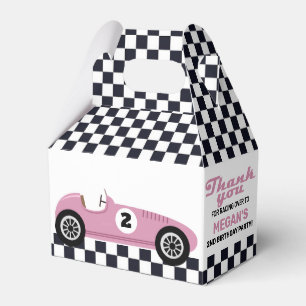 Pink Race Car Racing Birthday Party Checkered Favour Box