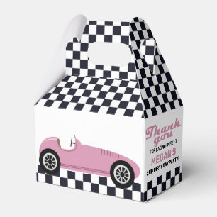 Pink Race Car Racing Birthday Party Checkered Favour Box