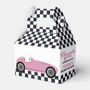 Pink Race Car Racing Birthday Party Chequered Favour Box